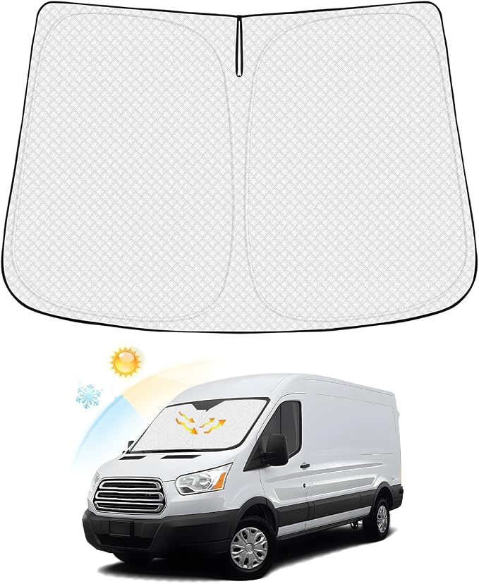 Windshield Sun Shade for 2015-2025 2026 Ford Transit Wagon XL Wagon XLT by Canvcle