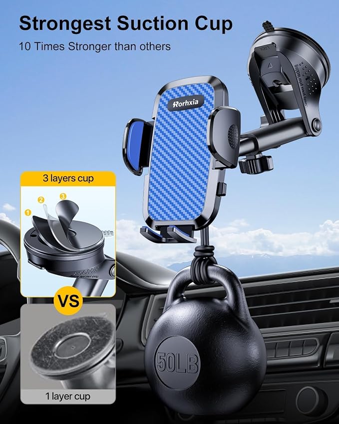 Blue 3-in-1 Phone Mount for Car Vent Dashboard Windshield Cell Phone Holder Car - Image 3