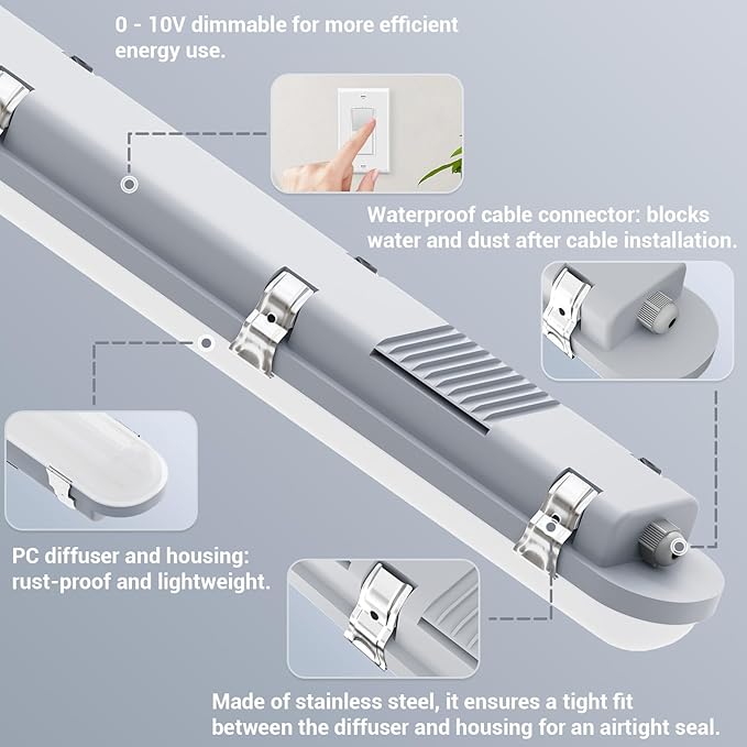 JTT 8FT LED Vapor Tight Light 120/100/80W Tunable, 18000lm LED Vapor Proof - Image 3