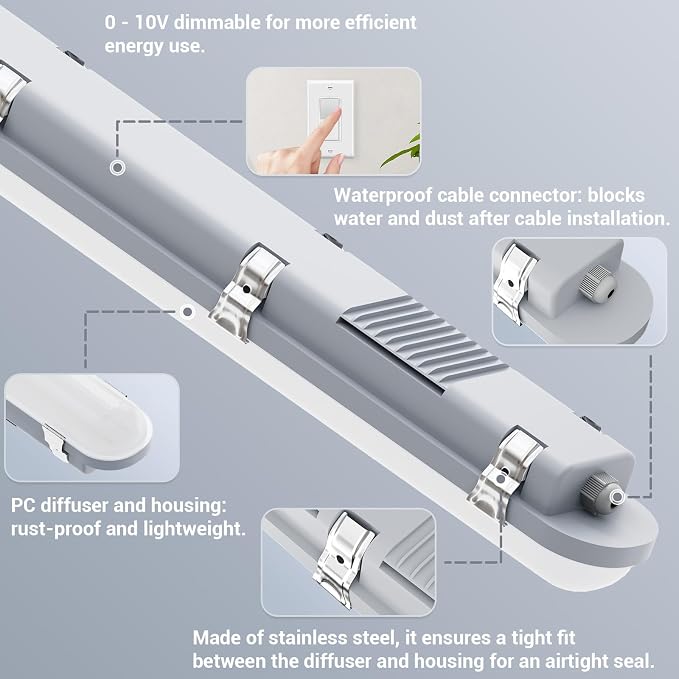 JTT 8FT LED Vapor Tight Light 120/100/80W, 5000K/4000K/3000K Vapor Proof - Image 3