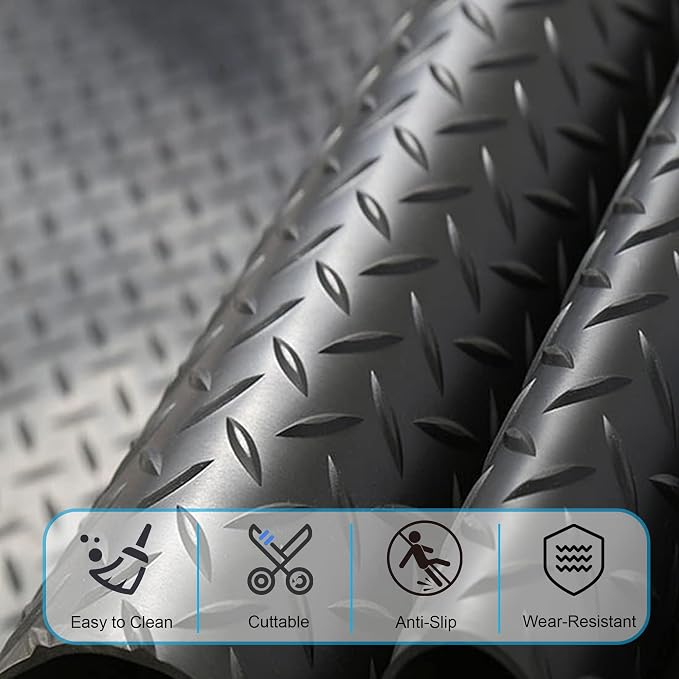 OrangeStar 4 x 10 Ft Garage Floor Mat, Diamond Plate PVC Garage Flooring Roll - Image 2