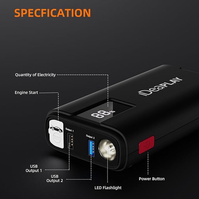 IDEAPLAY J10 Jump Starter, 2000A 12V Car Battery Jump Starter Portable - Image 6
