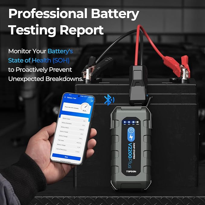 Car Battery Jump Starter and Battery Tester TOPDON 2-in-1 2200A Peak Jump - Image 4