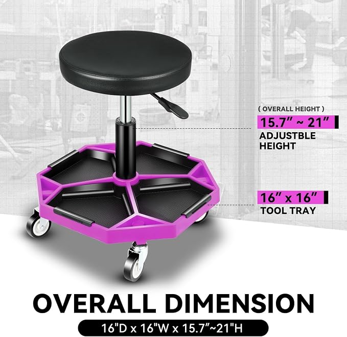 Auto Dynasty Mechanic Stool, Adjustable Rolling Pneumatic Creeper Garage Shop - Image 7