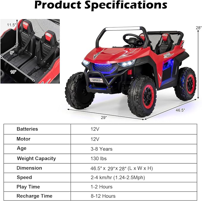 Costzon 2-Seater Ride on Car for Kids, 12V Kids' Electric Vehicles w/Remote - Image 7