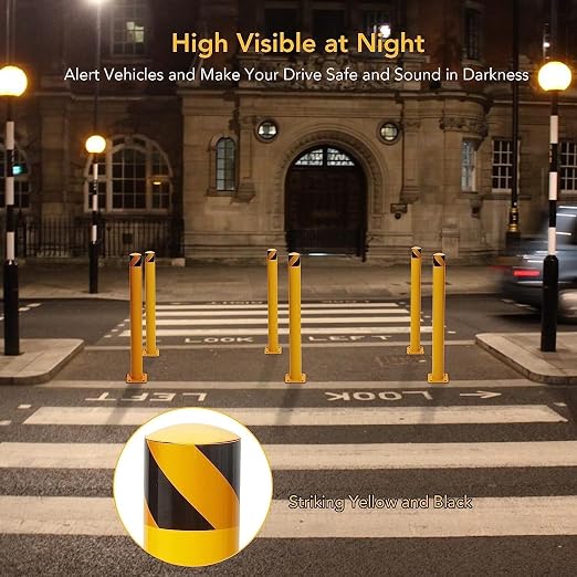 4 Pcs Safety Bollard, 42 Inch High Heavy-Duty Yellow Safety Bollard Steel Posts - Image 6