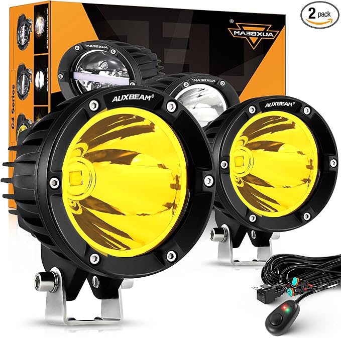 Auxbeam C4 Series 4 Inch 72W Amber Round LED Pods Spot Beam Automotive Offroad by Auxbeam