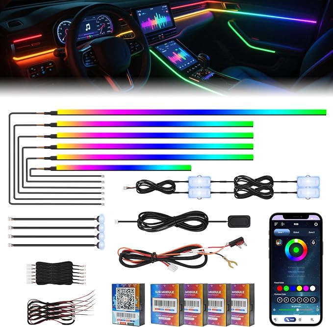 2025 Upgraded Dreamcolor Acrylic Interior Car LED Strip Light by AMKI