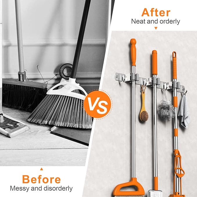 2 Pack Mop and Broom Holder Wall Mount, Non-slip Broom Hanger, Heavy Duty Mop - Image 4