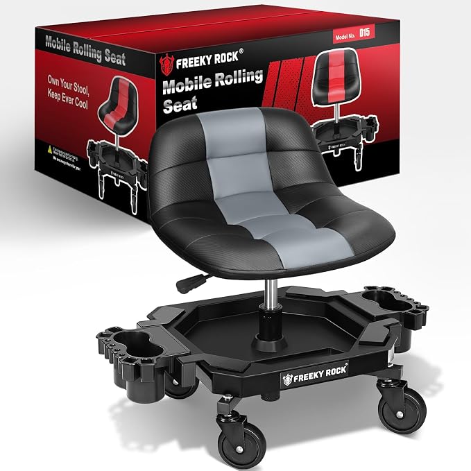 Rolling Stool with Wheels, Adjustable Height Pneumatic Garage Work Mechanic by FreekyRock