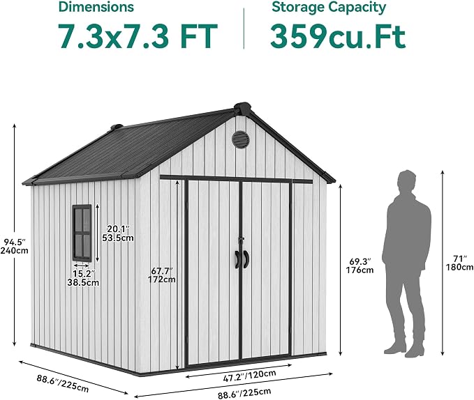 YITAHOME Large Resin Shed with Floor, Windows & Vents, 7.3 x 7.3 ft - Image 7