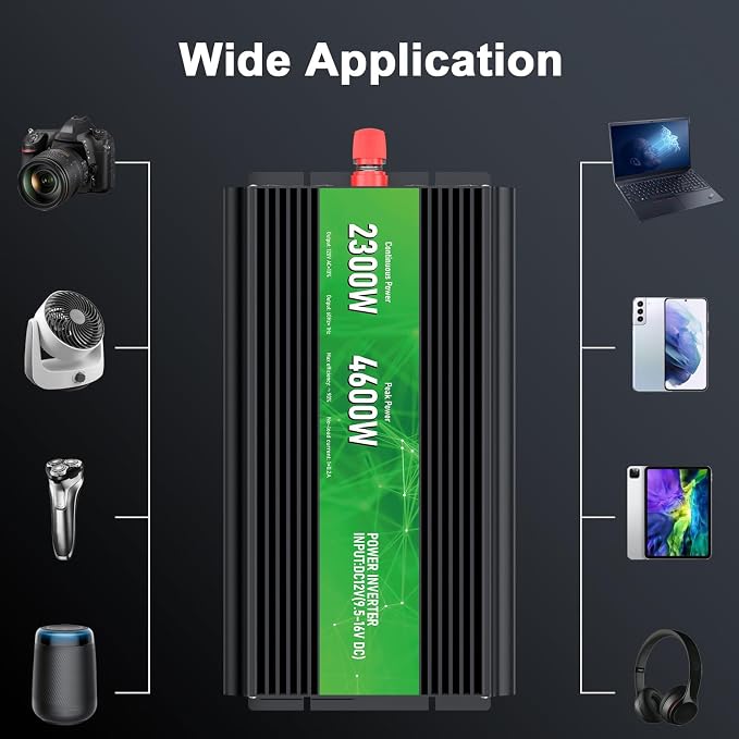 2300W Power Inverter, Peak Power 4600W 12V DC to AC 110V120V, Remote Control - Image 6