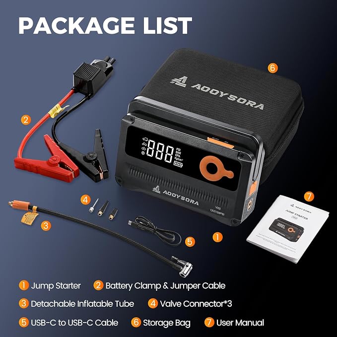 Car Battery Jump Starter with Air Compressor 6000A 150PSI Portable Car Battery - Image 8