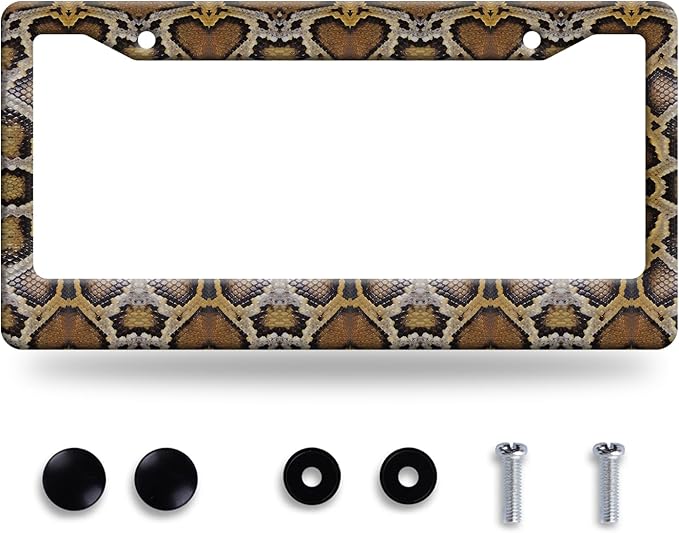 Snake Printed License Plate Frame Animal Skin Texture License Plate Stainless by GORSNKYE