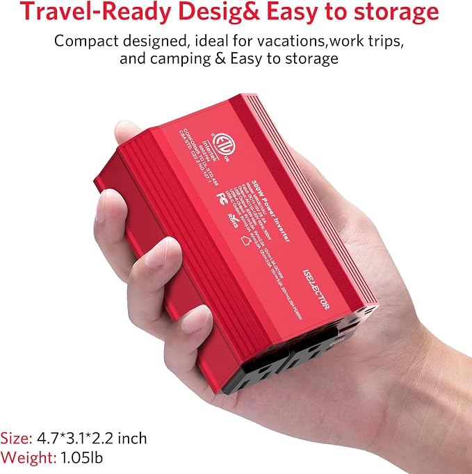 300W Car Power Inverter, USB-C PD65W QC 18W Converter Car Charger, DC 12V to - Image 8