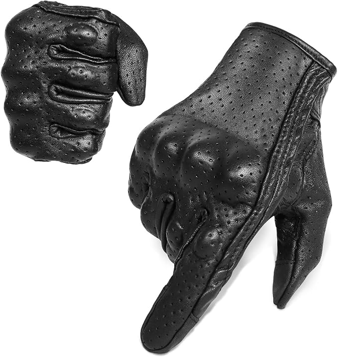 Superbike Full Finger Goat Skin Leather Touch Screen Motorcycle Gloves by KAIWENDE