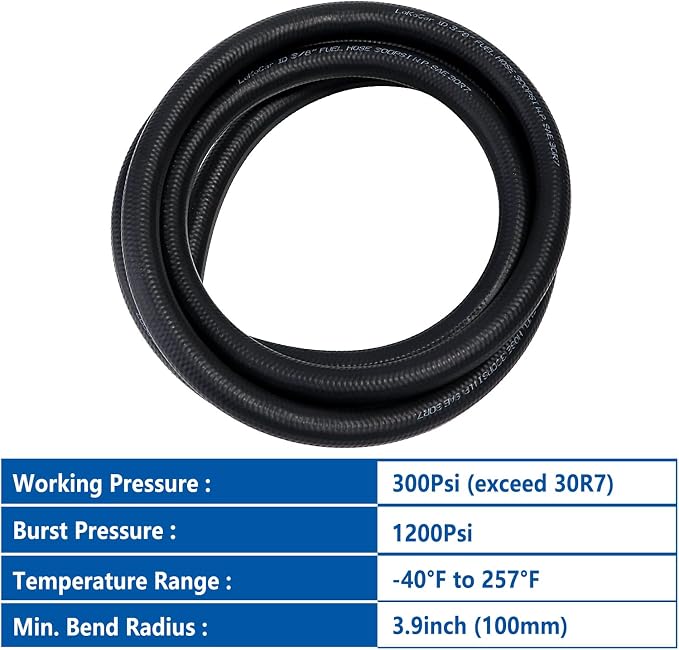 LokoCar Rubber Fuel Hose Line Push Lock 3/8" ID SAE 30R7 NBR 10ft 300PSI Black - Image 6