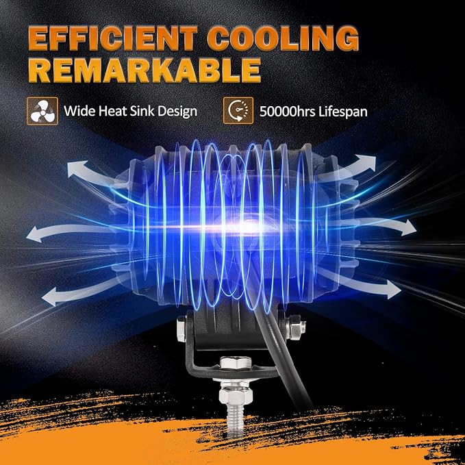 Auxbeam 4 Inch LED Amber Pod Light, 5050 Driving Light 60W Yellow Flood Beam - Image 6