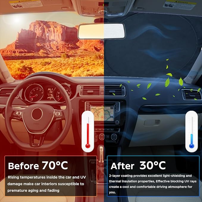 INSAUTO for VW Jetta 2020 Windshield Sun Shade Sunshade 2 Layers Front Window - Image 3