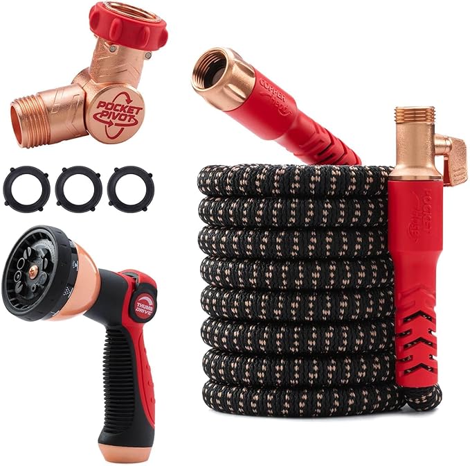 Pocket Hose Copper Head w/New Pocket Pivot Expandable Garden Hose 50 FT by PocketHose