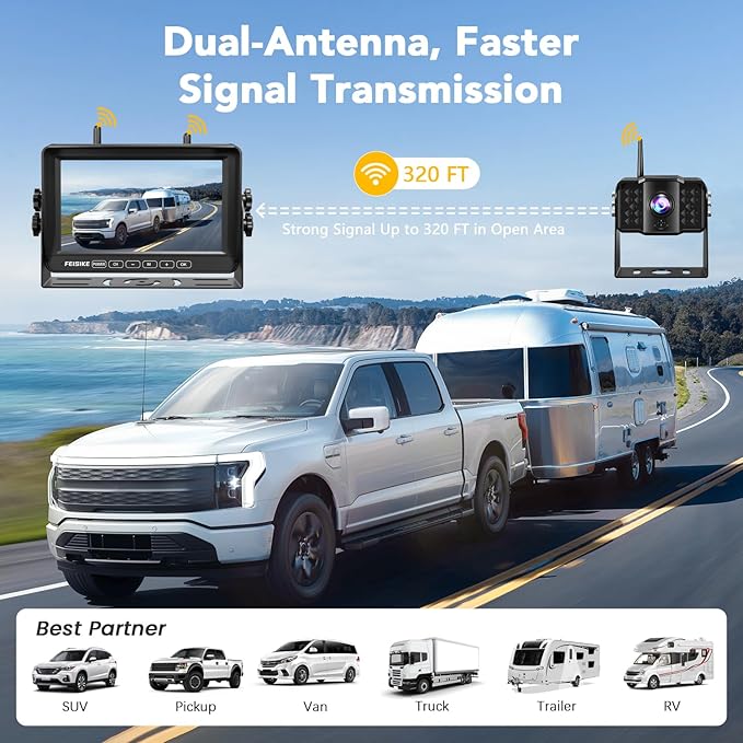 RV Backup Camera Wireless with 7" 1080P Monitor, - Image 3