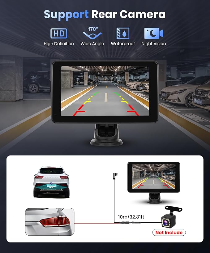 Podofo Wireless Carplay Screen for Car, 7inch 1080P HD IPS Touch Screen - Image 8