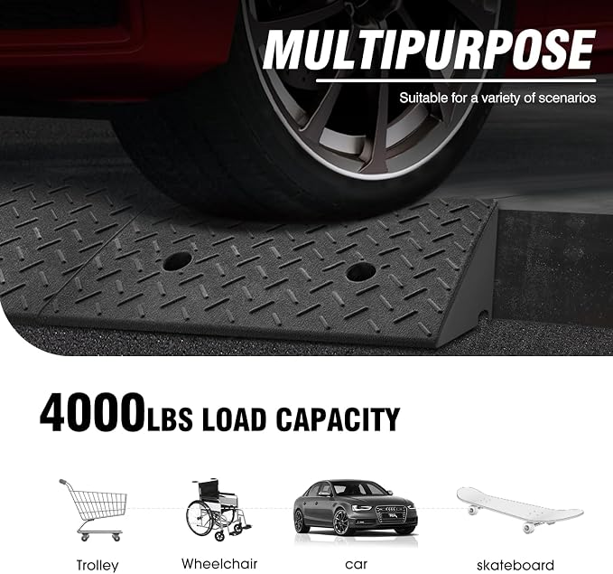 DNA MOTORING 7.7" Rise Rubber Curb Ramp Heavy Duty Loading Driveway Ramp - Image 6