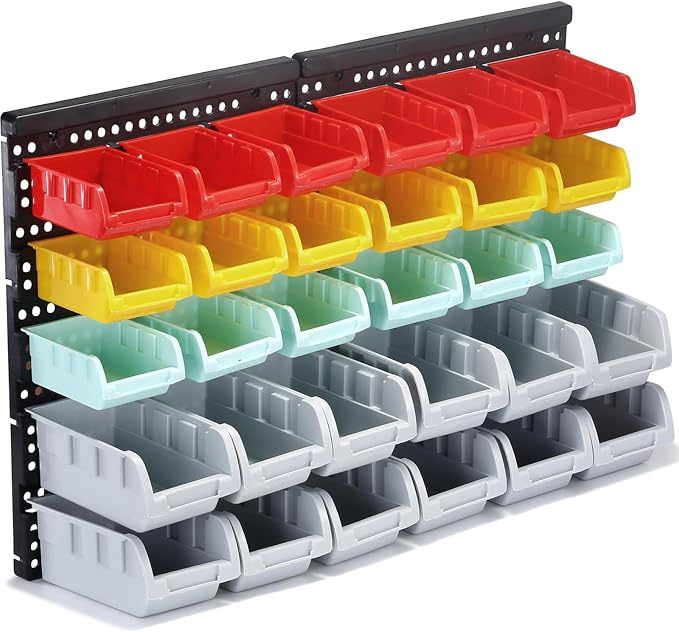 Wall Mounted Storage Bins Parts Rack 4 Colors Bin Organizer Garage Plastic Shop by MULSAME