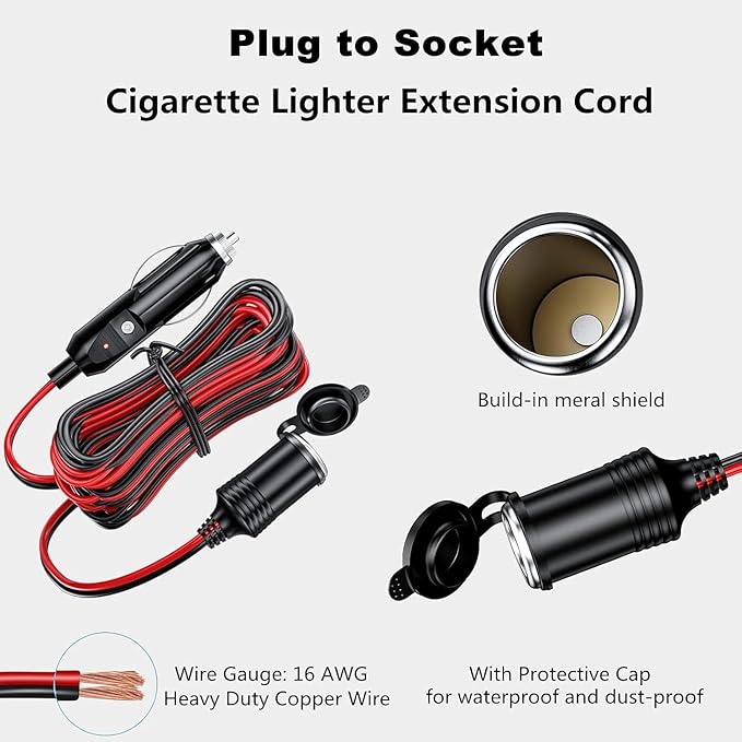 KEWIG 12/24V Car Cigarette Lighter Extension Cord - 26FT Cigarette Lighter Plug - Image 4