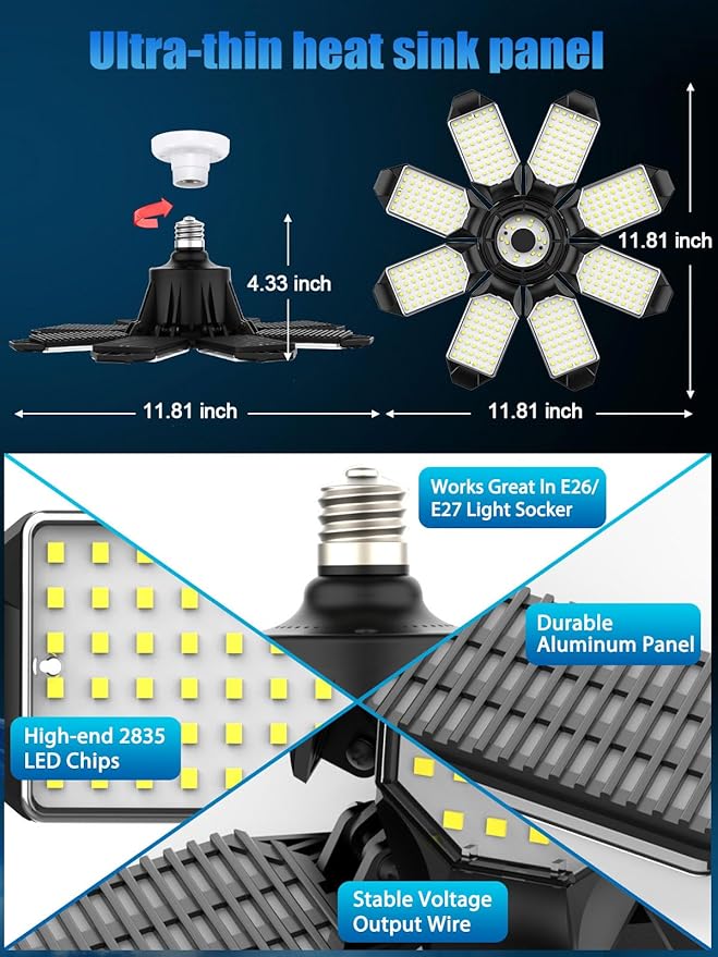 TANBABY 260W LED Garage Lights 2 Pack, Total 52000LM Deformable Best Ceiling - Image 5
