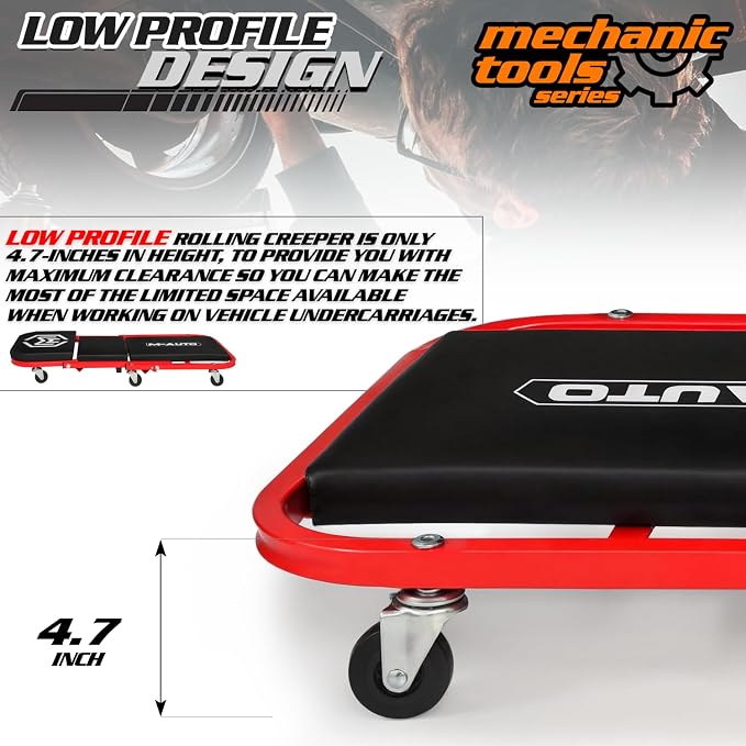 M-AUTO 40-Inch Folding Creeper Rolling Seat, All-in-One Adjustable Roller - Image 6