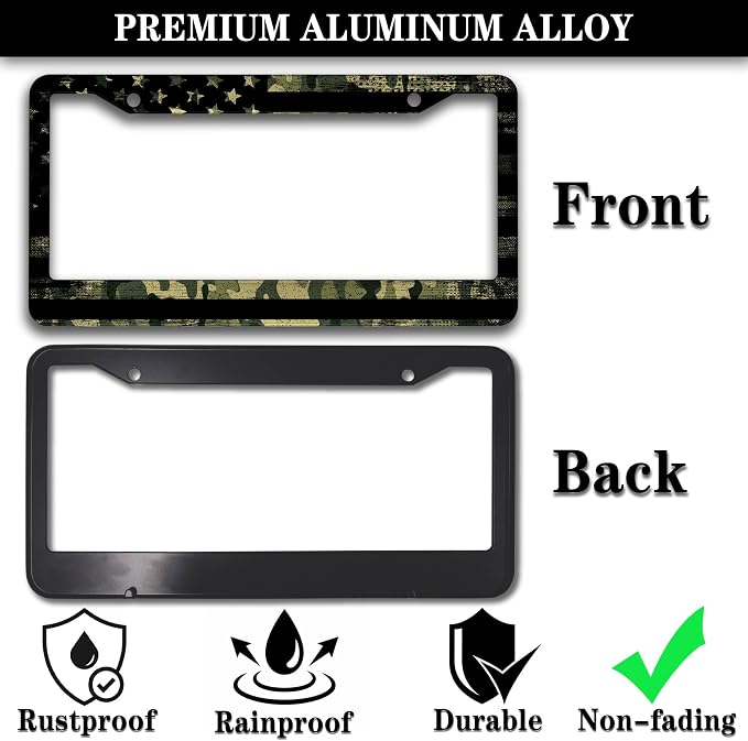 License Plate Frame Multicolor License Plate Holder USA Flag Black Camo - Image 3