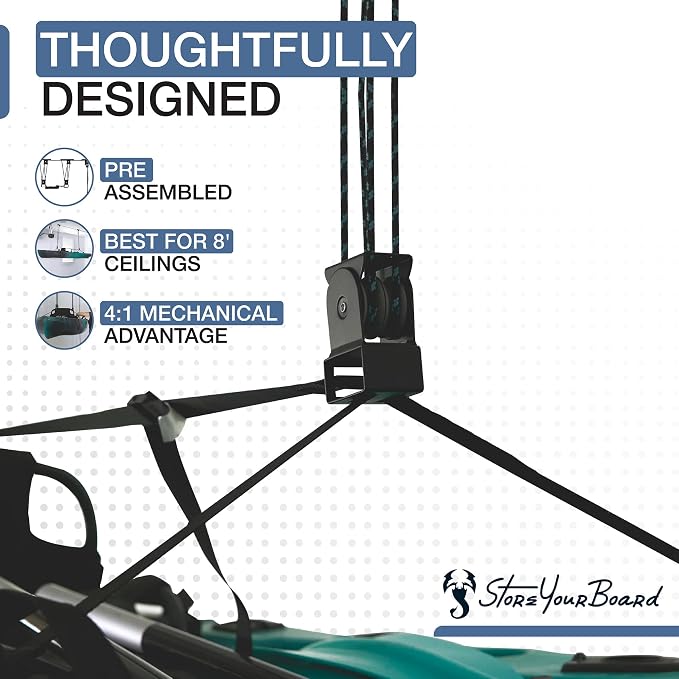 Teal Triangle Heavy Duty Elite Kayak Hoist, Easy-Lift Garage Pulley System - Image 2