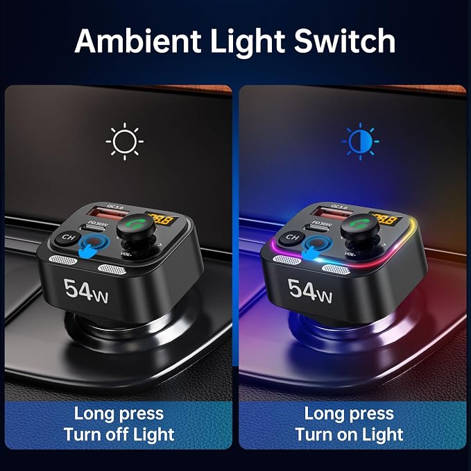 Syncwire Bluetooth 5.4 FM Transmitter Car Adapter 54W Wireless Radio Receiver - Image 5