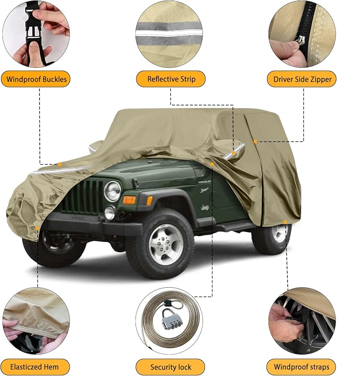 Waterproof Car Covers Replace for 1987-2006 Jeep Wrangler, Windproof Bands for - Image 2