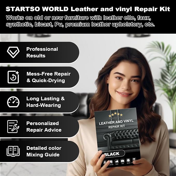 STARTSO WORLD Black Leather Repair Kit, Vinyl Repair kit - Image 3