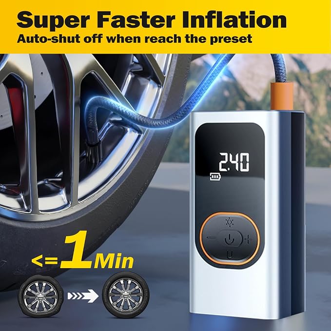 X9 Pro Portable Tire Inflator 1Min2X Faster 150PSI Air Compressor, 25000mAh - Image 3