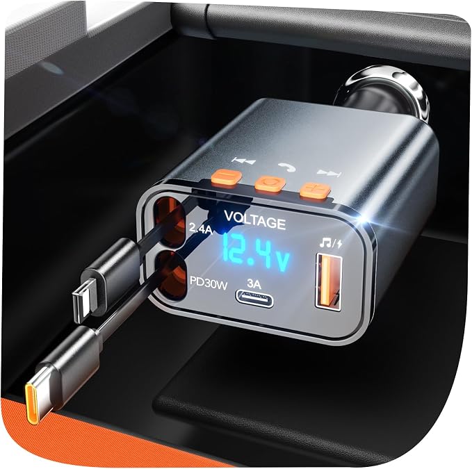 Bluetooth Car Adapter, 5 in 1 Retractable Car Phone Charger by QUVFHE