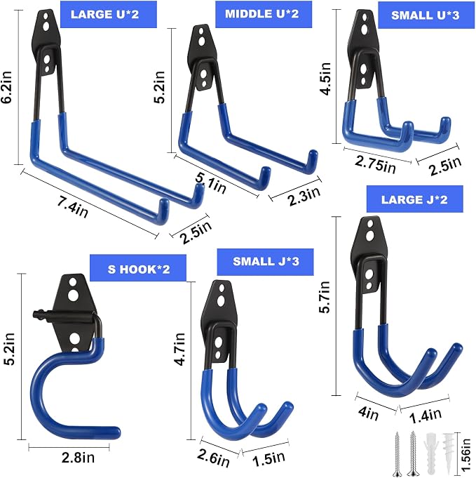 Steel Garage Hooks Wall Tool Organizer, 14 Pack Garage Storage Hook Heavy Duty - Image 2