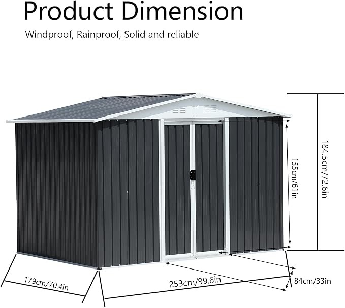6x8 FT Outdoor Storage Shed, Metal Garden Shed - Image 4