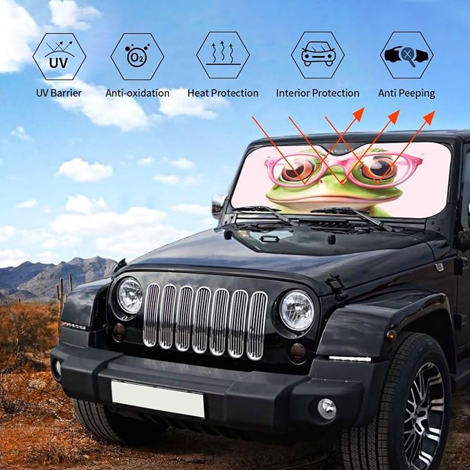Funny Frog Car Sun Shade Windshield Sunshade Foldable Front Window Shield Cover - Image 6