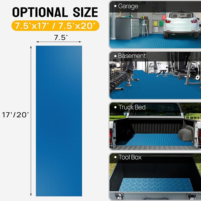 TUFFIOM 7.5 x 20 FT Garage Floor Mat, Thickened Diamond Plate PVC Garage Mats - Image 6