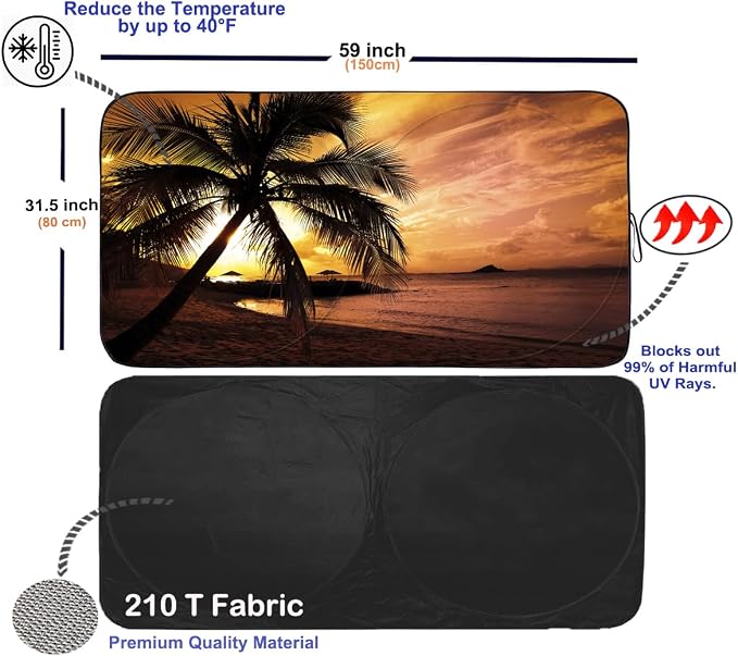 Gven Windshield Sun Shade, Vehicle Car Sun Shade Windshield Funny Yellow Beach - Image 2