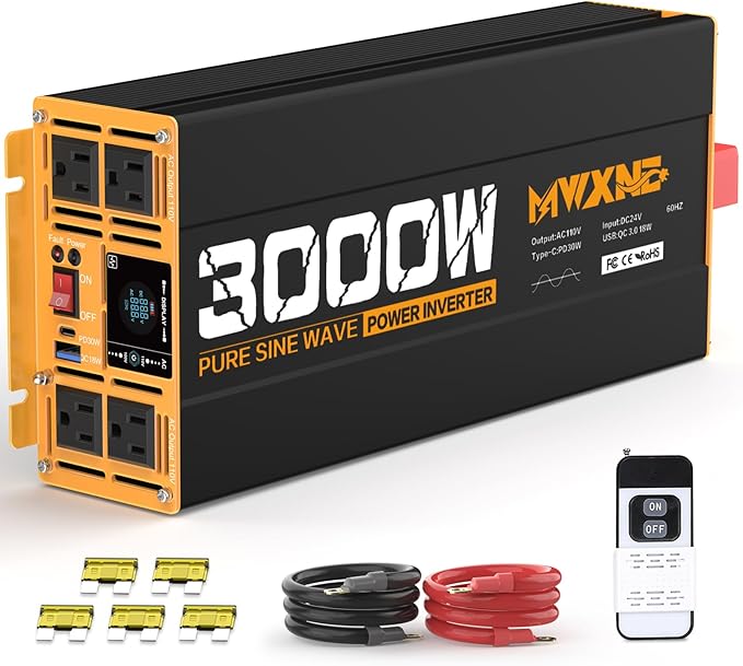 3000W Pure Sine Wave Inverter 24V DC to 110V 120V AC Converter by MWXNE