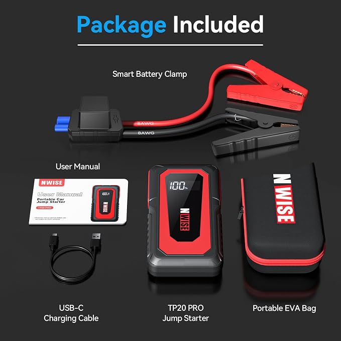 NWISE Car Jump Starter, 2000A Peak 20000mAh Portable Battery Pack - Image 8