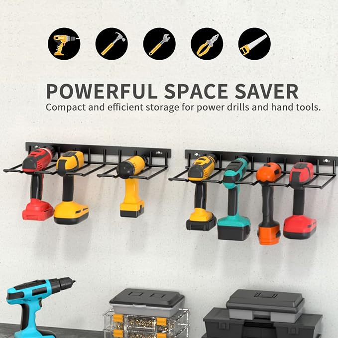 Electric Drill Storage Rack, Holds 4 Drills, Compact Storage - Image 2
