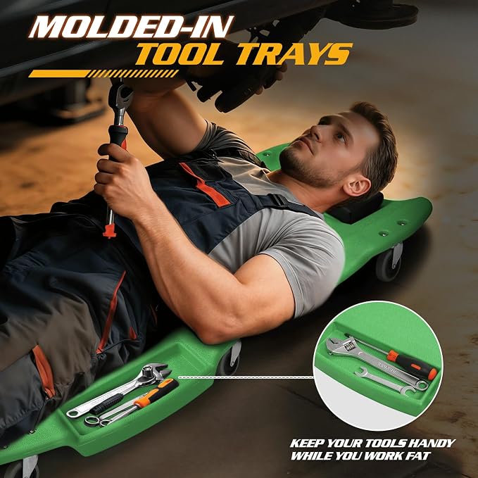 Magshion Mechanic Creeper with Padded Headrest & Tool Trays – 440 lbs Capacity - Image 4