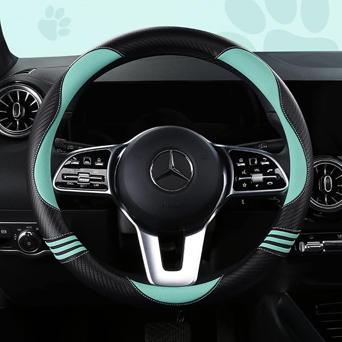 Car Steering Wheel Covers for Women Girl Padded Carbon Fiber PU Leather Cute - Image 2