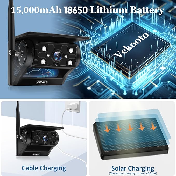 VEKOOTO Magnetic Solar Wireless Backup Camera VK7, 000mAh Rechargeable Camera - Image 6