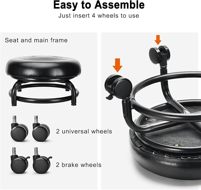 Low Height Rolling Stool Low Roller Stool PU Leather Comfortable Chair - Image 3